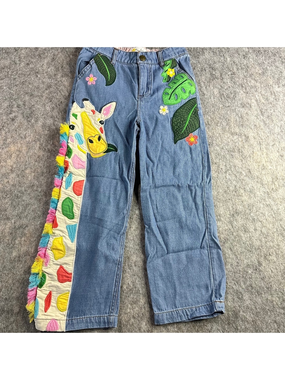 Mini Boden denim giraffe appliqué jeans playful novelty 8Y